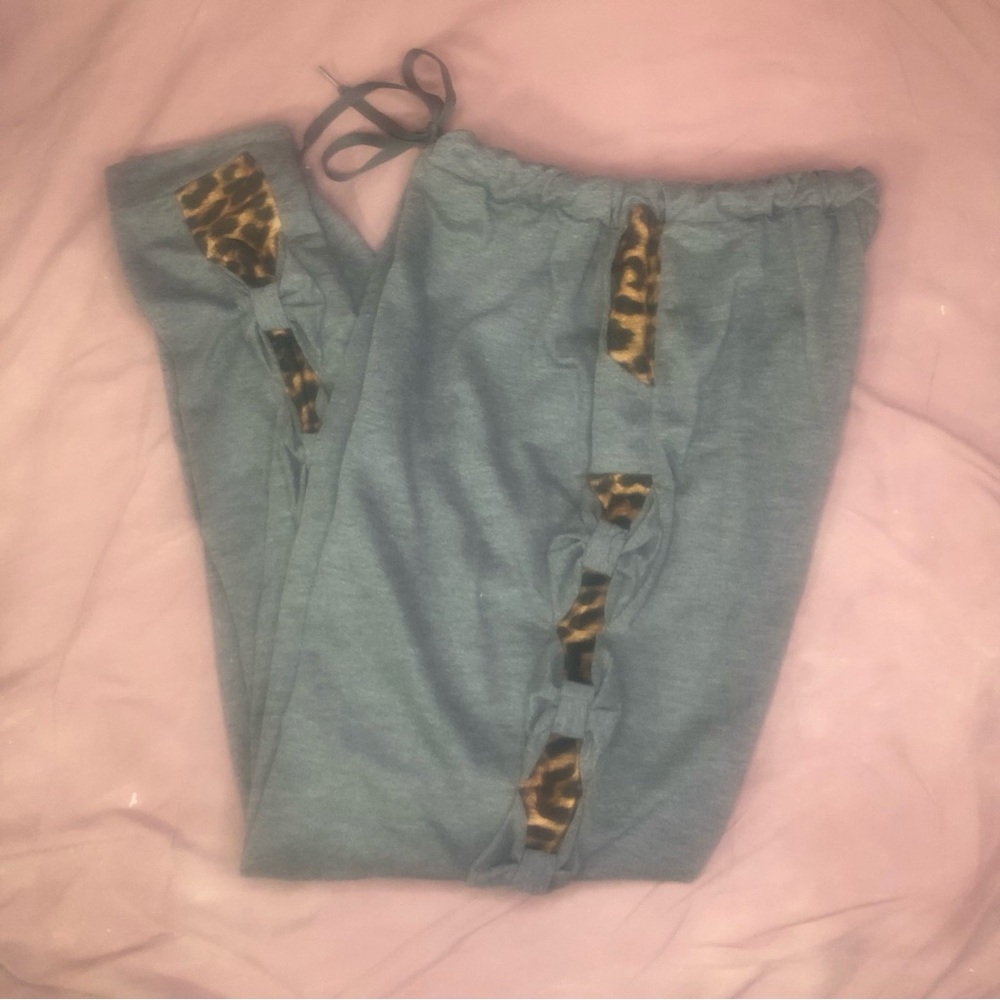 Youth Grey Leopard Drawstring Bottoms Teen Size 12 14 Ladies XXS